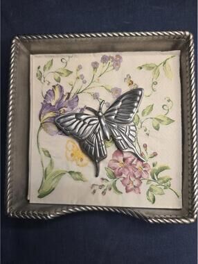 Rare Lenox Butterfly Meadow Everyday Soiree Silver Napkin Box Butterfly Weight